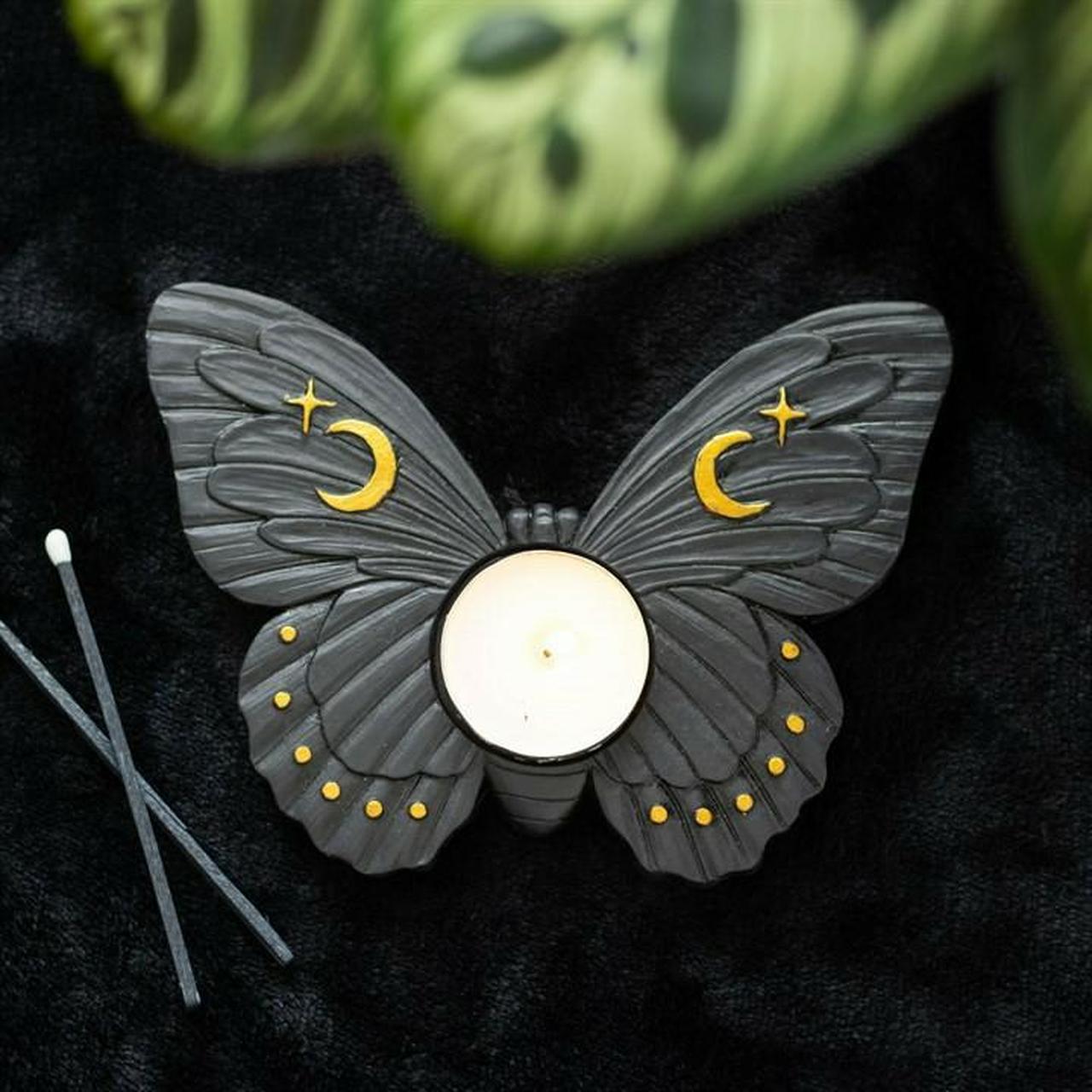 🦋🖤Black Luna Moth Tea Light Candle Holder