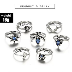 Silvery Blue Moon Bohemian Ring Set