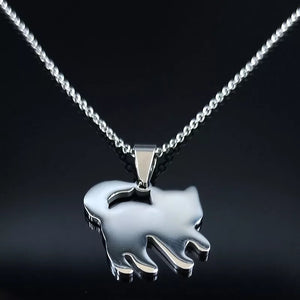 Prancing Dia de los Muertos Cat Necklace - Stainless Steele