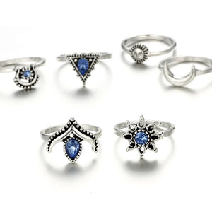 Silvery Blue Moon Bohemian Ring Set