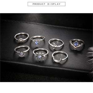 Silvery Blue Moon Bohemian Ring Set