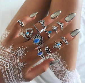 Blue Namaste Bohmian Fashion Ring Set