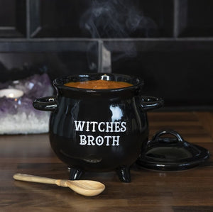 Witches Broth Cauldron Soup Bowl with Broom Spoon