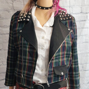 Lip Service Green Plaid Stud Jacket (L) - PreLoved Apparel