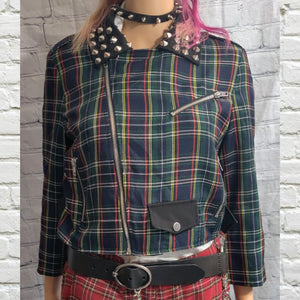 Lip Service Green Plaid Stud Jacket (L) - PreLoved Apparel