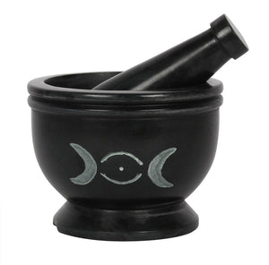 ☽🌑☾ Triple Moon Mortar & Pestle - Soap Stone