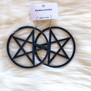 Black or White Oversized Pentacle Earrings