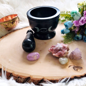 ☽🌑☾ Triple Moon Mortar & Pestle - Soap Stone