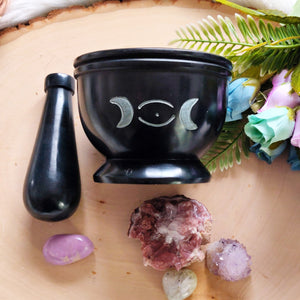 ☽🌑☾ Triple Moon Mortar & Pestle - Soap Stone