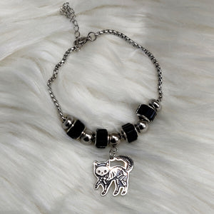 Prancing Dia de los Muertos Cat Bracelet - Stainless Steele