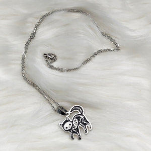 Prancing Dia de los Muertos Cat Necklace - Stainless Steele